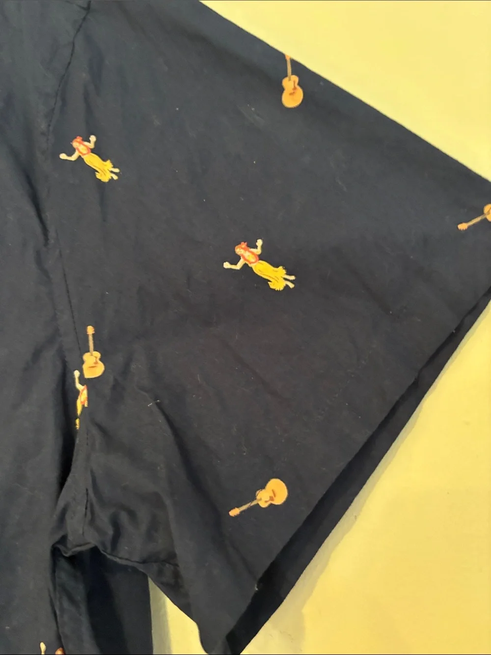 J. Crew Navy Short-Sleeve Button-Down Shirt with Yellow Motif